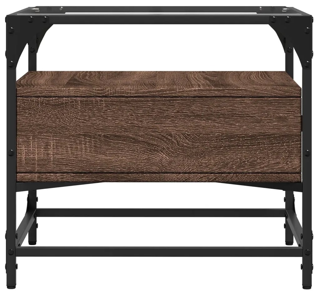 Mesa de centro c/ topo vidro 50x50x45 cm carvalho castanho aço