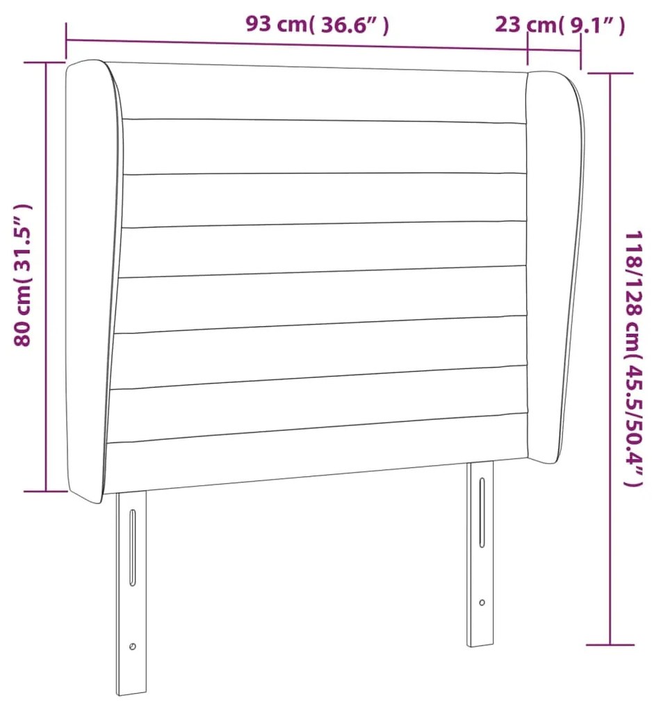 Cabeceira de cama c/ abas tecido 93x23x118/128cm cinzento-claro