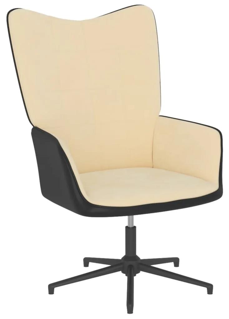 327840 vidaXL Cadeira de descanso PVC e veludo branco nata