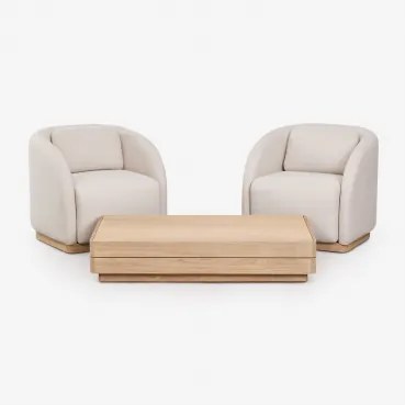 Conjunto De Jardim Com 2 Poltronas E Mesa De Centro Retangular 130x75 Cm Em Madeira De Acácia Verona Marrom Acácia Claro - Sklum