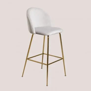 Banqueta Alta De Veludo Kana Design Cinza Pérola & ↑75 Cm & Dourado - Sklum