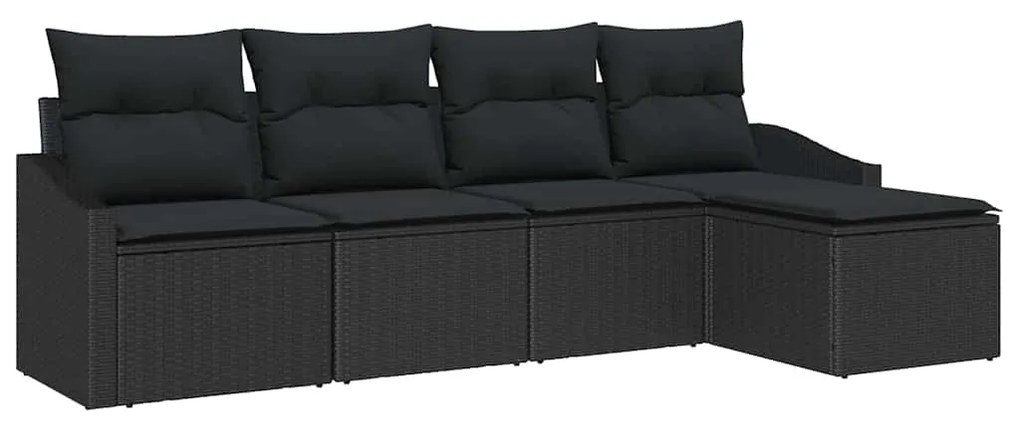 Conjunto de Sofá de Jardim com 5 Peças e Almofadas Pretas em Rattan Si