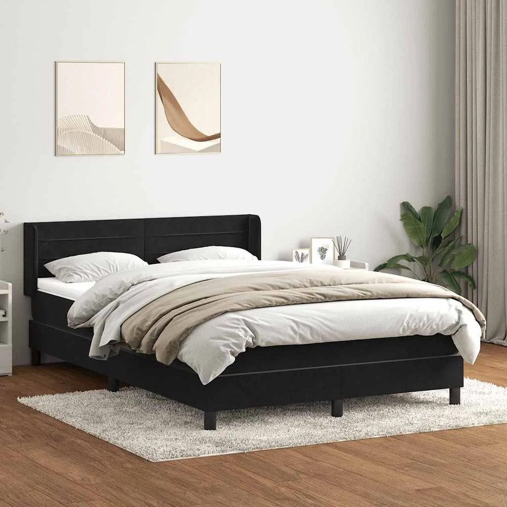 vidaXL Cama com molas/colchão 140x210 cm veludo preto