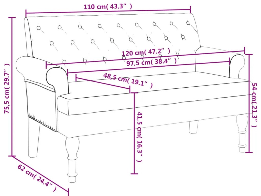 Banco com encosto 120x62x75,5 cm tecido cinza-acastanhado