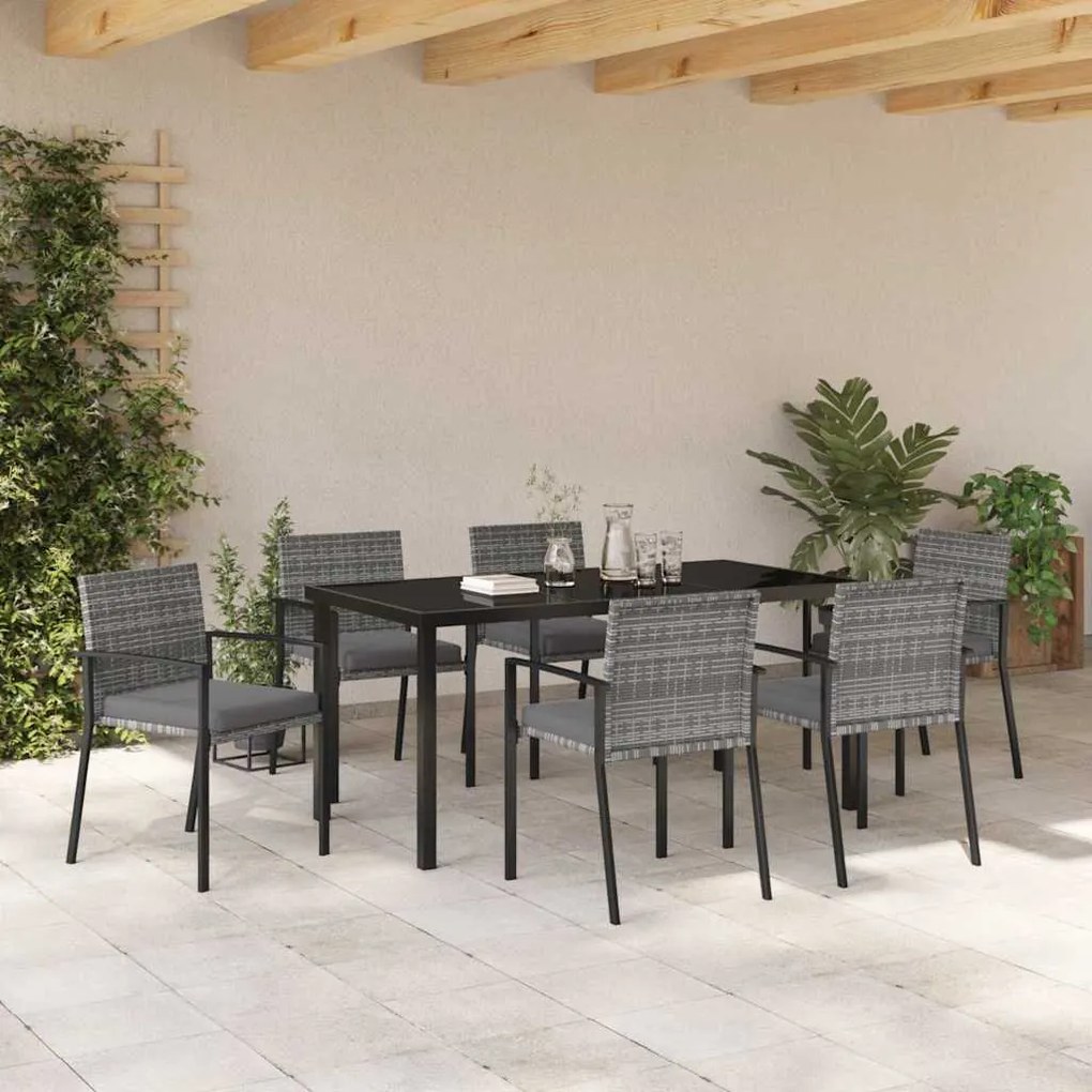 Conjunto de Jantar de Jardim de 7 Peças Cinza Rattan Polímero