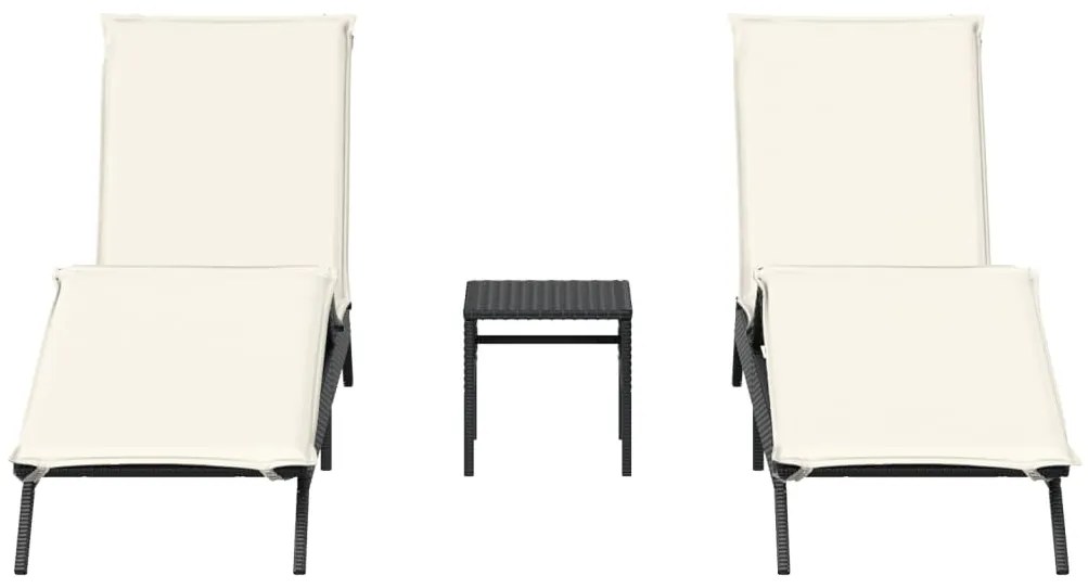 Espreguiçadeiras com mesa 2 pcs vime PE preto