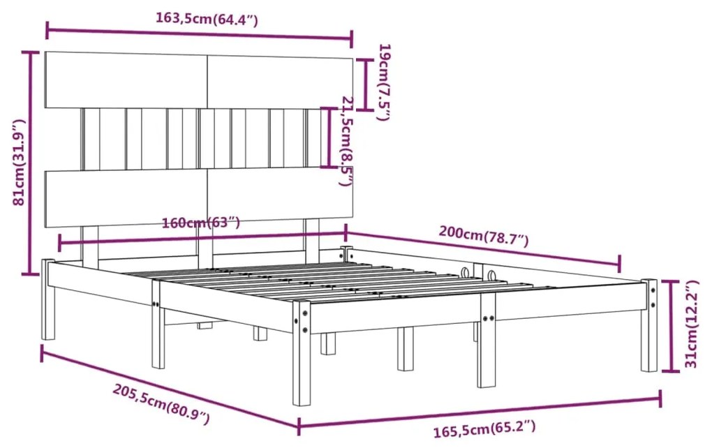 Estrutura de cama 160x200 cm madeira maciça branco