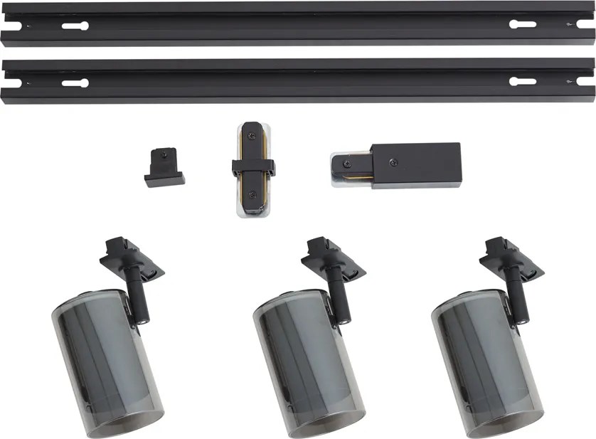 Sistema de iluminação de trilho moderno preto com 3 focos monofásicos - Iconic Lloyd