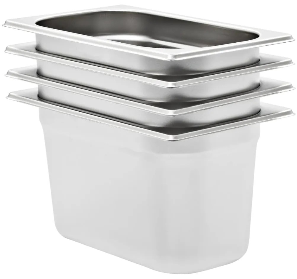 vidaXL Recipientes gastronorm 4 pcs GN 1/4 150 mm aço inoxidável