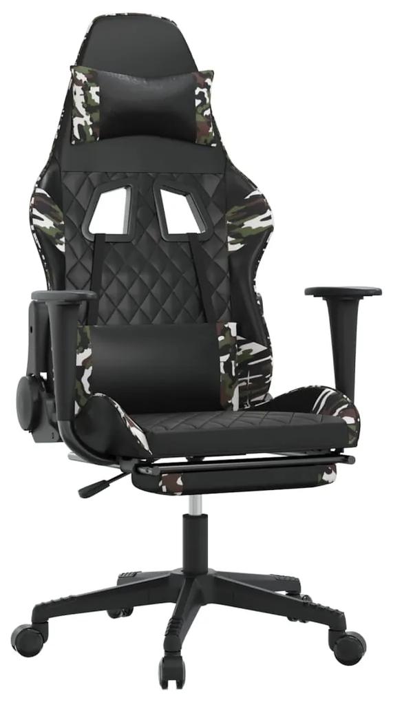 Cadeira gaming c/ apoio pés couro artificial preto e camuflado