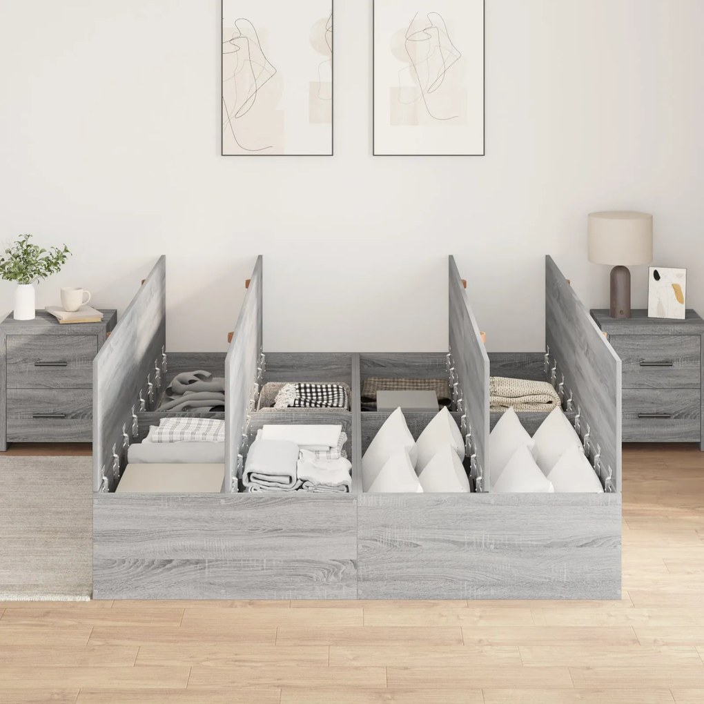 Cama com Armazenamento vidaXL Cinza Sonoma 140x190 cm