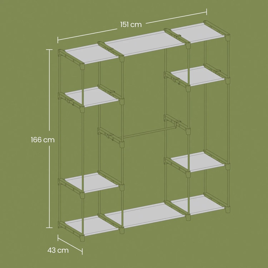 Guarda Roupa aberto com 4 compartimentos 43 x 151 x 166 cm preto
