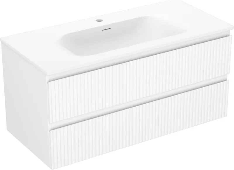 Mexen Rivel armário de casa de banho 100 cm com lavatório Vela, 2 gavetas, canelado, branco mate - 91A20-10047-2-BFF01-W23M01