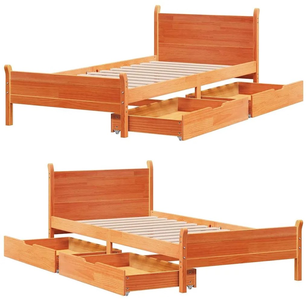 Cama sem colchão 75x190 cm madeira de pinho maciça castanho-mel