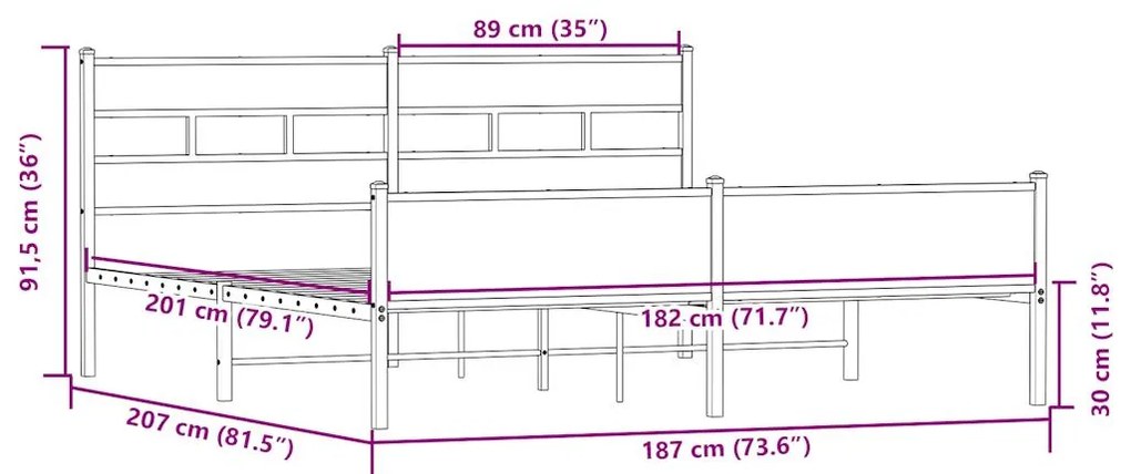 Estrutura de cama sem colchão 180x200cm metal carvalho sonoma