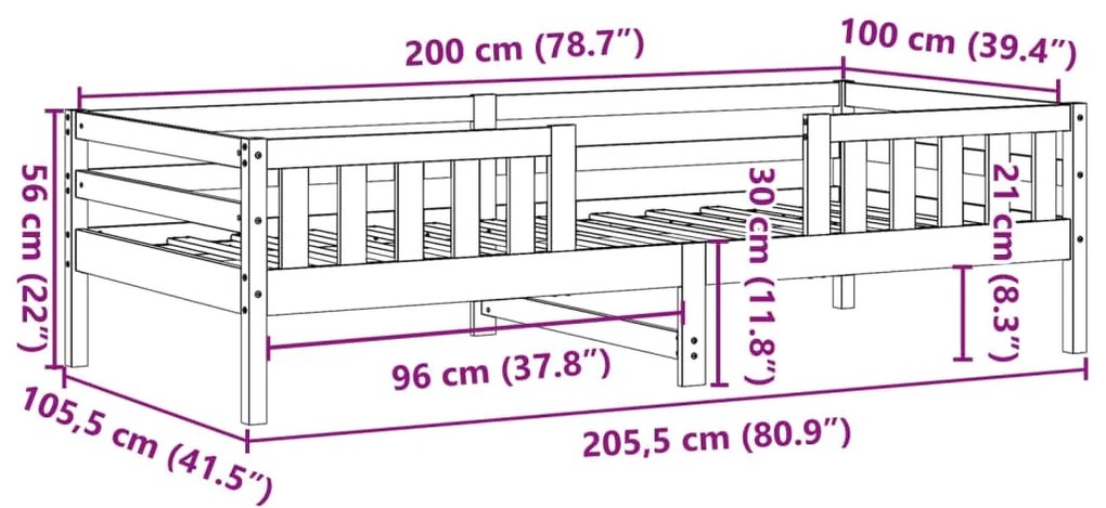 Estrutura de cama 100x200 cm madeira pinho maciça castanho cera