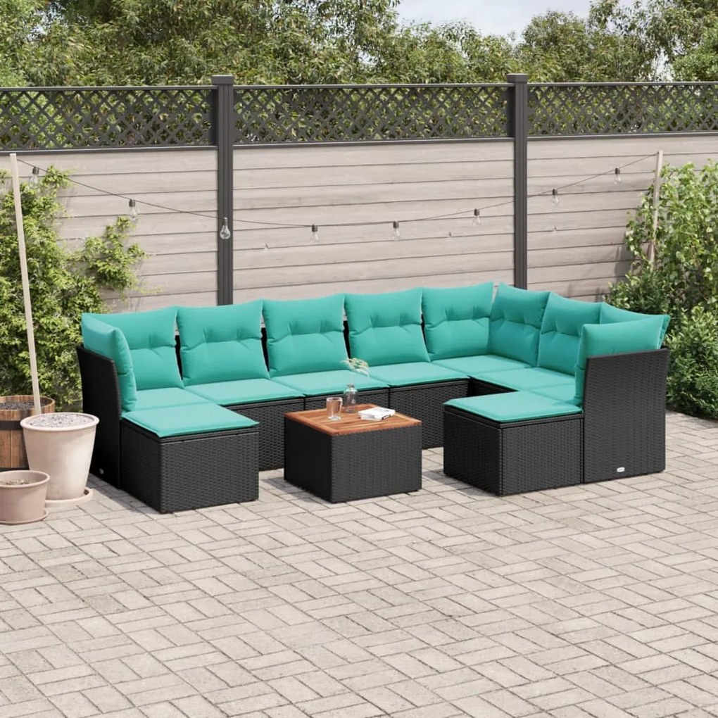vidaXL 10 pcs conjunto de sofás p/ jardim c/ almofadões vime PE preto