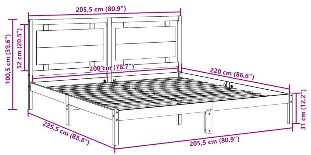 Cama extra longa sem colchão 200x220 cm madeira maciça