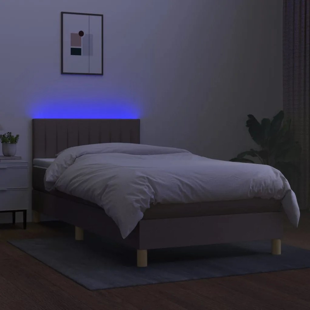 Cama box spring colchão/LED 100x200cm tecido cinza-acastanhado