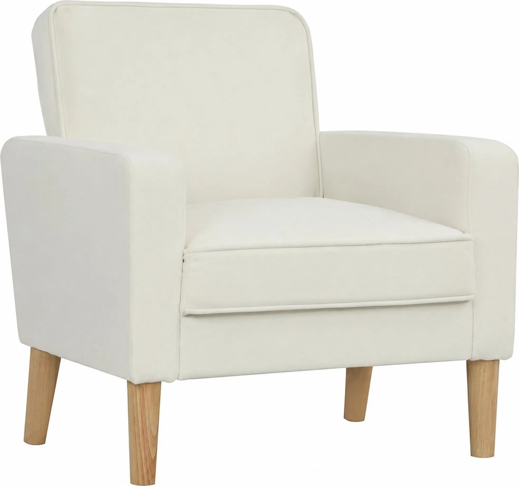 HOMCOM Poltrona Sala de Estar Estofada em Veludo Poltrona de Leitura com Assento com Botões e Pés de Madeira 76x79x82 cm Creme | Aosom Portugal