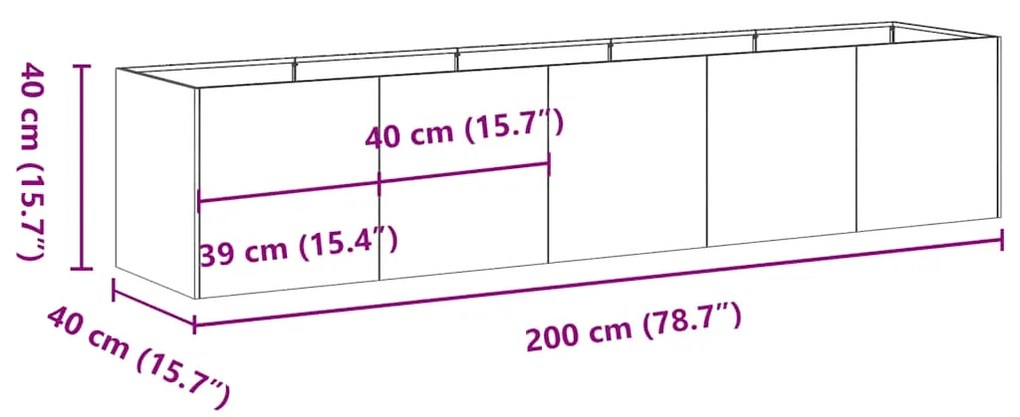 Vaso floreira 200x40x40 cm aço laminado a frio branco