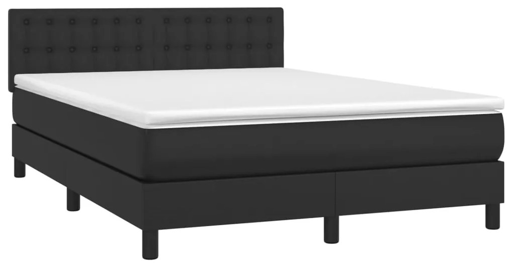 Cama box spring c/ colchão/LED 140x200cm couro artificial preto