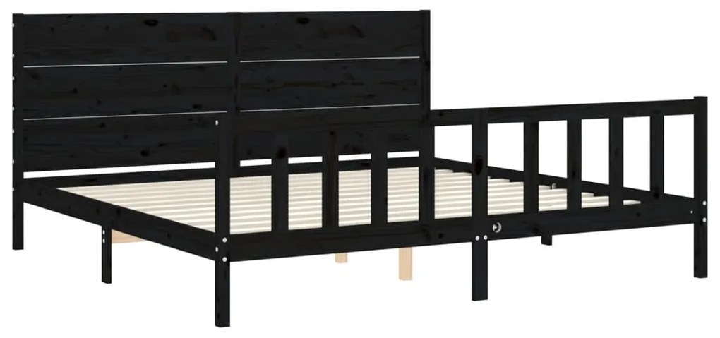Estrutura de cama com cabeceira 200x200 cm madeira maciça preto