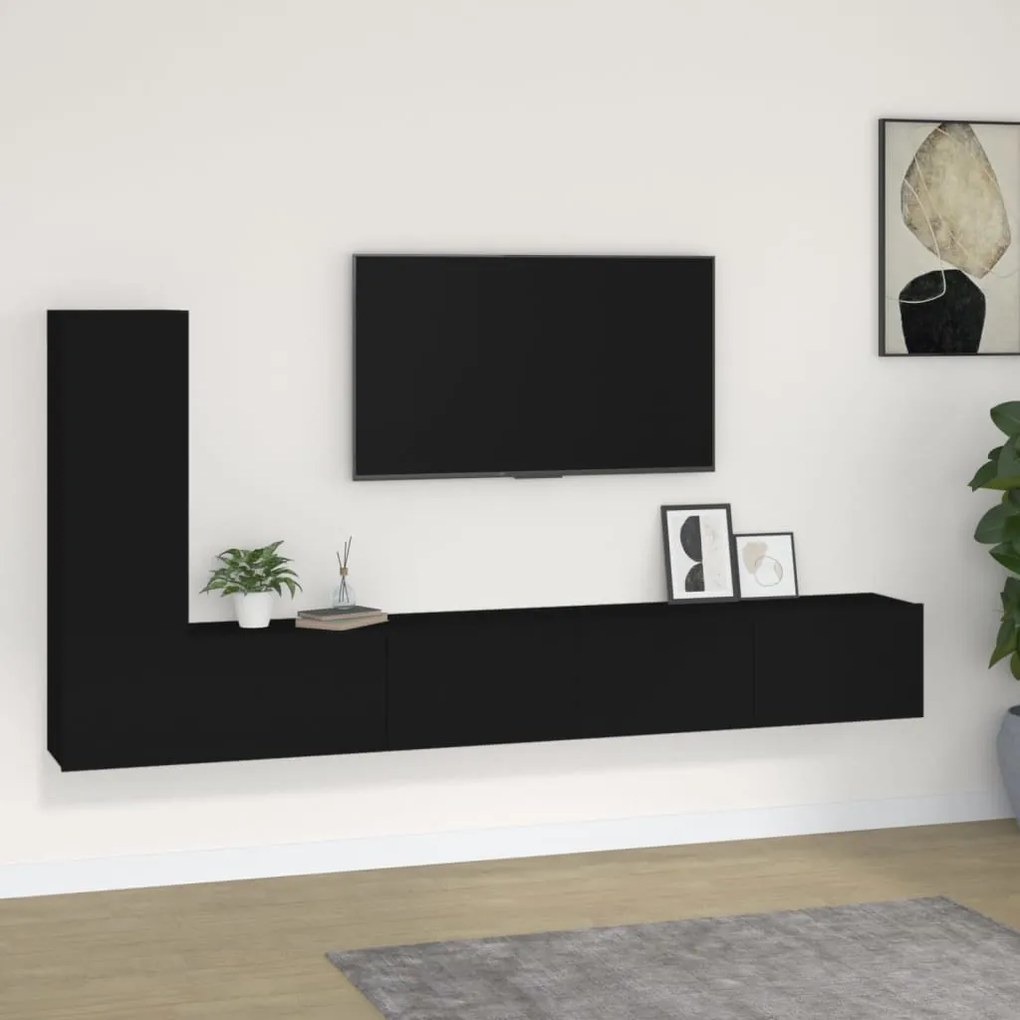 vidaXL Conjunto móveis de TV 3 pcs madeira processada preto