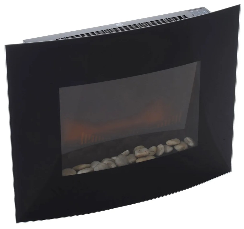 Lareira Elétrica Suspensa/Parede - Preto - 65x11,4x52 cm - Vidro Tempe