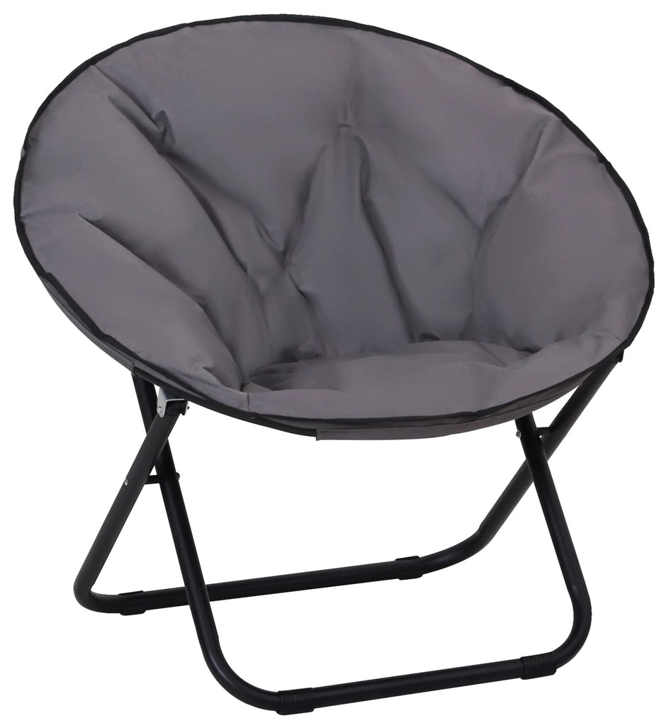 Outsunny Cadeira de Lua Cadeira Redonda de Lua com Assento de Tecido Oxford e Pés de Metal para Campismo  80x80x75 cm Cinza | Aosom Portugal