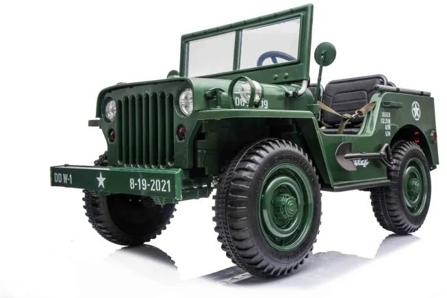 Carro elétrico para crianças Jeep ARMY de EE. UU. 4X4, três Lugares, leitor MP3 com entrada USB / SD, suspensão em todas as rodas, luzes LED, pára-bri