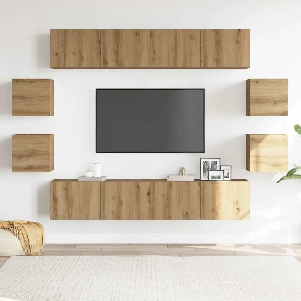Conjunto de armário TV parede 8 pcs madeira carvalho artisiano