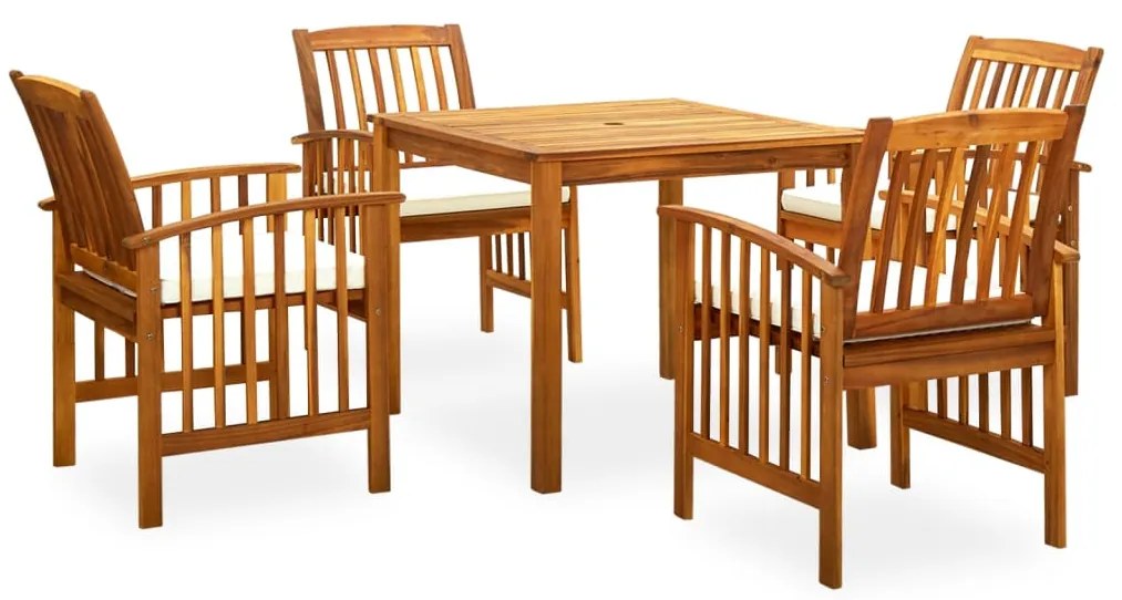 vidaXL 5 pcs conjunto de jantar p/ jardim c/ almofadões acácia maciça