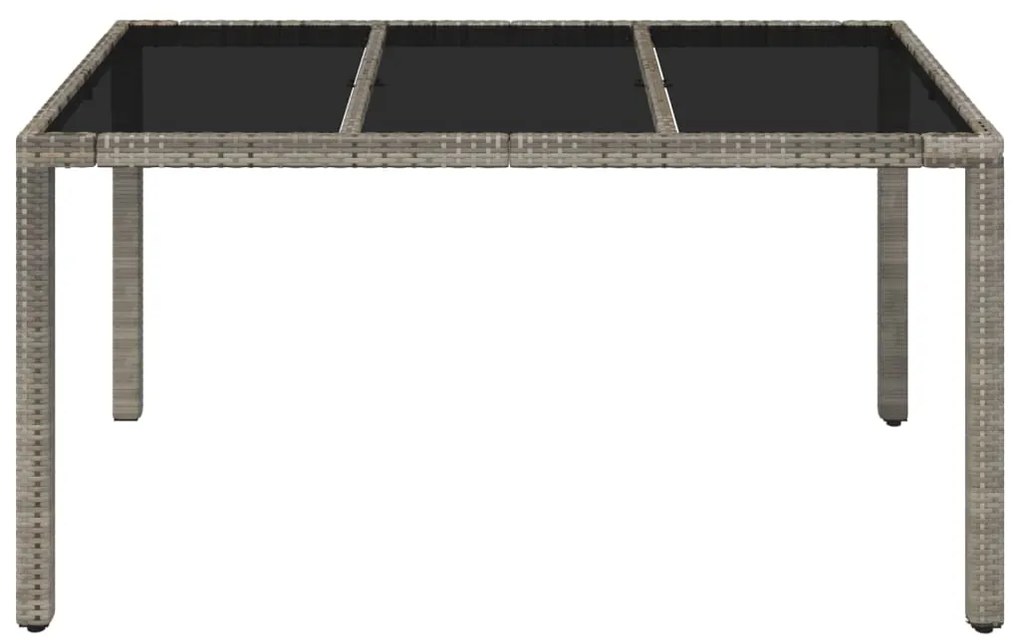 Mesa de jardim com tampo de vidro 150x90x75 cm vime PE cinzento