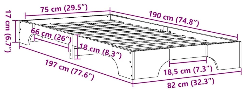 Estrutura de Cama Castanha 75x190 cm Madeira de Pinho Maciça da