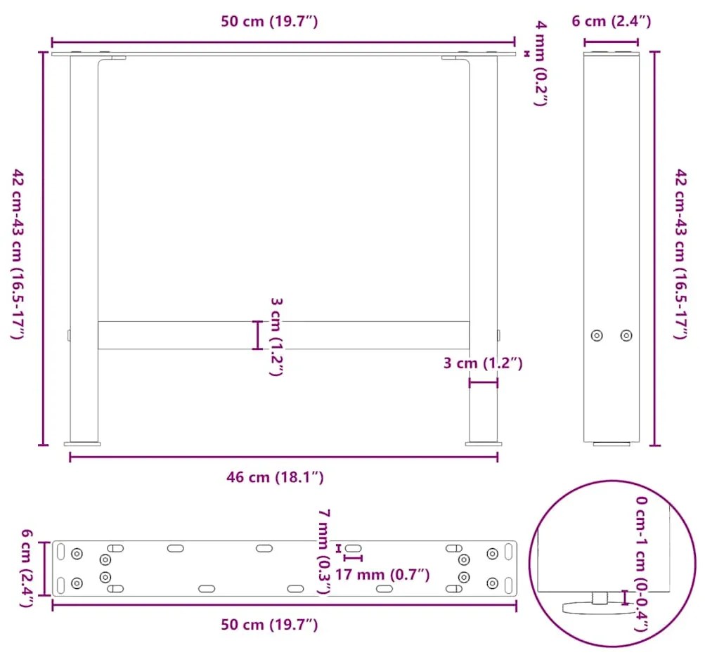 Pés para mesa de centro , brancos, 2 peças, 50x (42-43) cm, aço