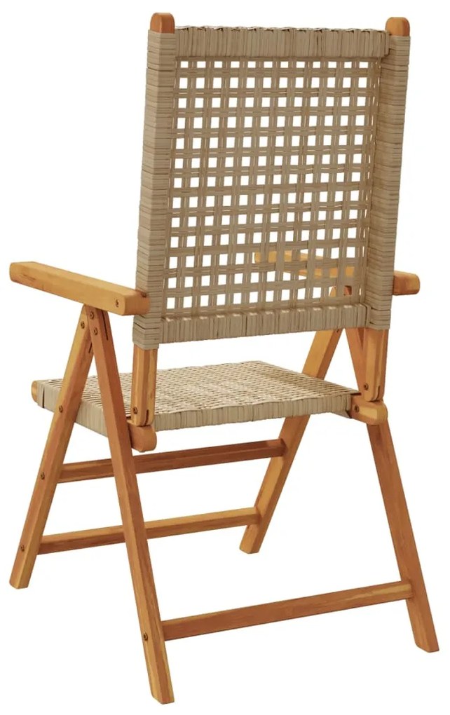 Cadeiras jardim reclináveis 6 pcs vime PE/madeira maciça bege