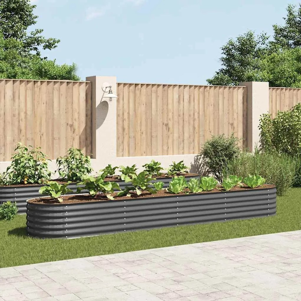Canteiro elevado de jardim aço galvanizado 400x80x44cm cinzento