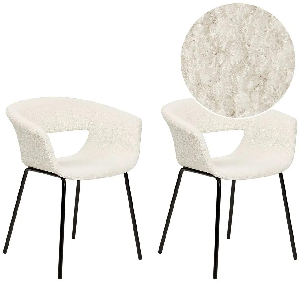 Conjunto de 2 cadeiras de jantar em tecido bouclé branco creme ELMA Beliani