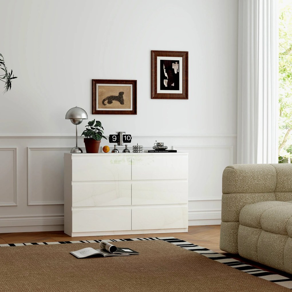 Cómoda com 6 Gavetas de Madeira Cómoda de Dormitório Cómoda Branca par