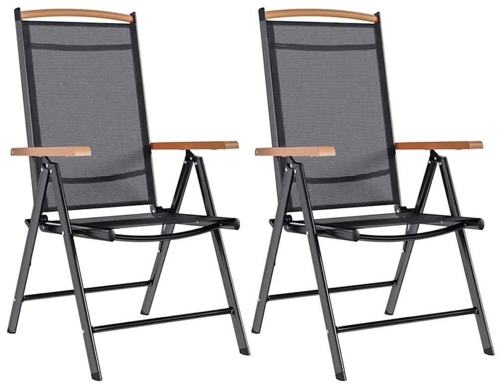 Cadeiras de jardim dobráveis 2 pcs alumínio e textilene preto