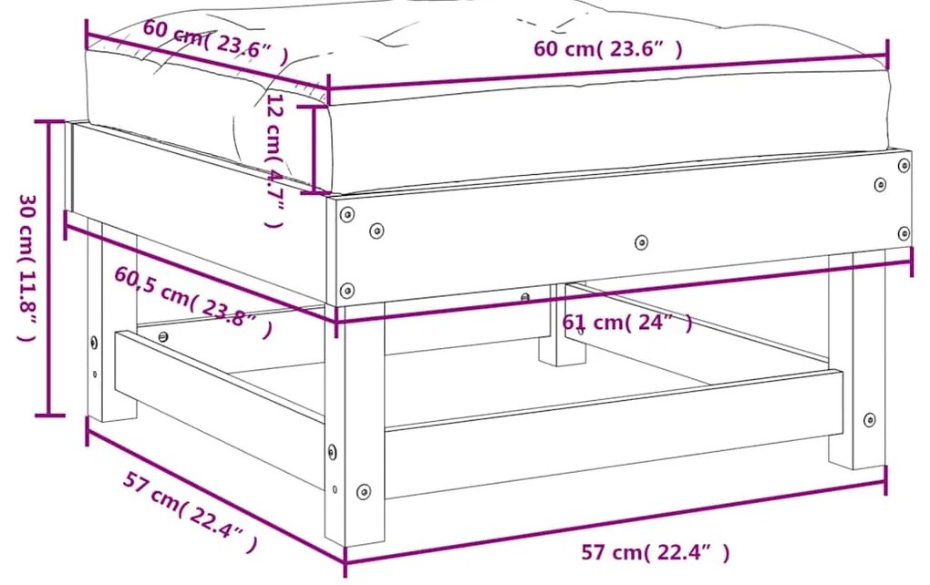 Apoios de pés p/ jardim c/ almofadões 2 pcs pinho impregnado