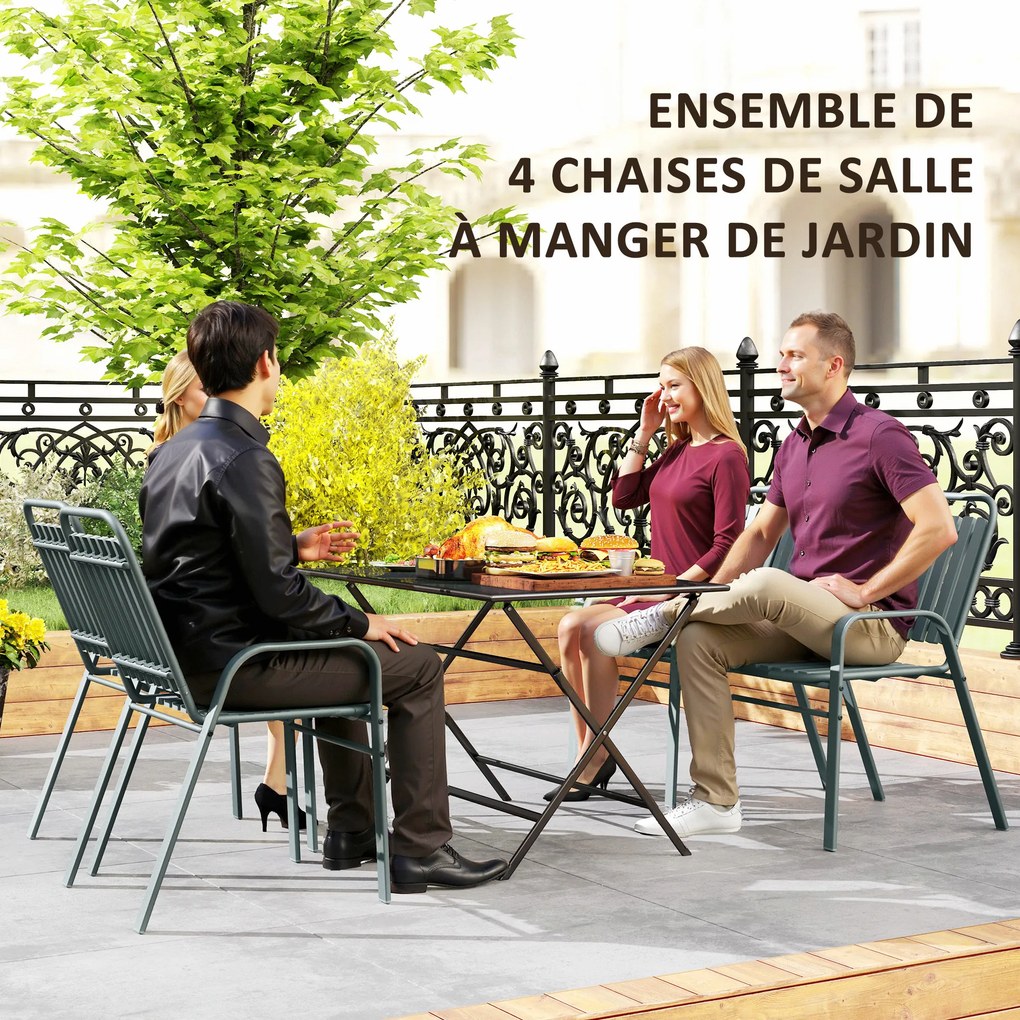 Conjunto de 4 cadeiras de jardim empilháveis para exterior (MESA NÃO INCLUÍDA) com encosto alto e braços, estrutura em aço, 56 x 66 x 91 cm, cinza