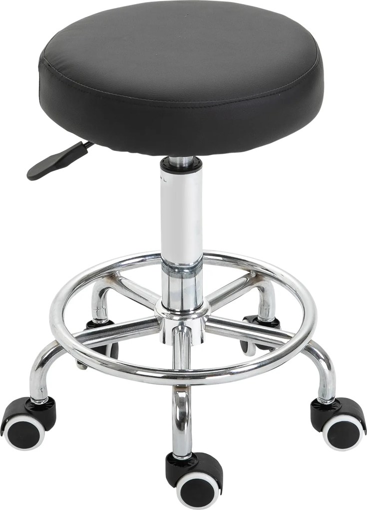 Banco com rodas, banco de massagem com altura ajustável de 50 a 64 cm e assento almofadado, giratório a 360°, preto