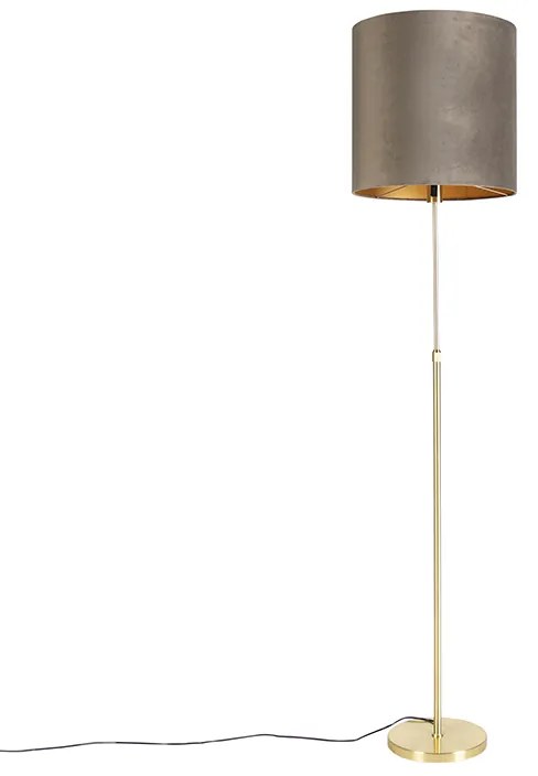Candeeiro de pé dourado/latão com abajur em veludo castanho 40/40 cm - Parte Country / Rústico