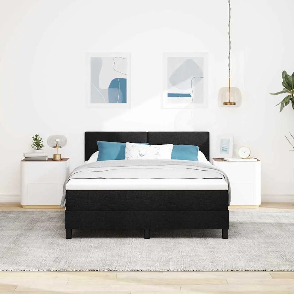 Cama Box com Colchão e LED Preto 140x190 cm Tecido