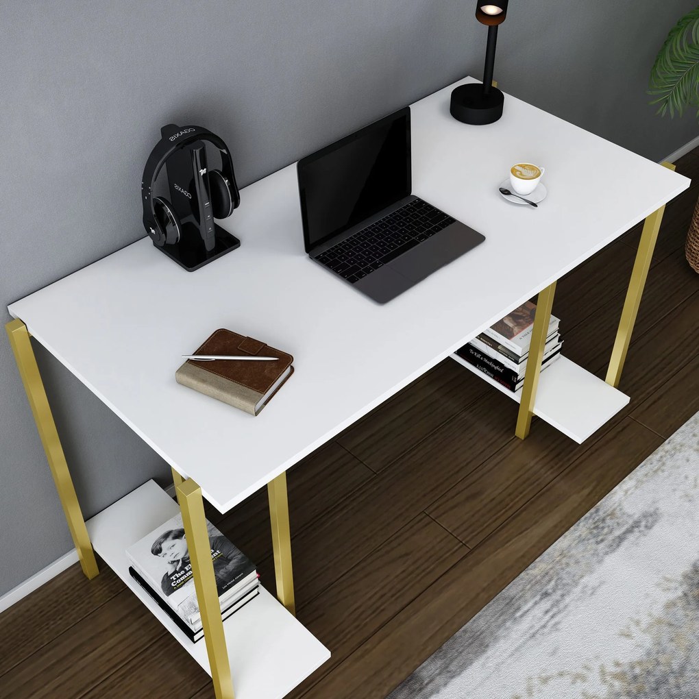 Secretária Academy – Branco Dourado – 125,2 x 60 x 73,8 cm