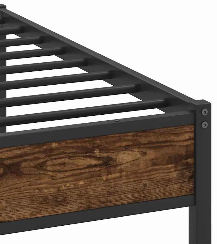 Estrutura de cama sem colchão 193x203cm metal carvalho fumado