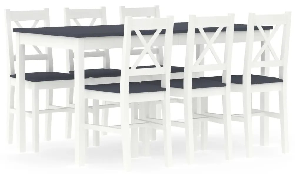 vidaXL 7 pcs conjunto de jantar em madeira de pinho branco e cinzento