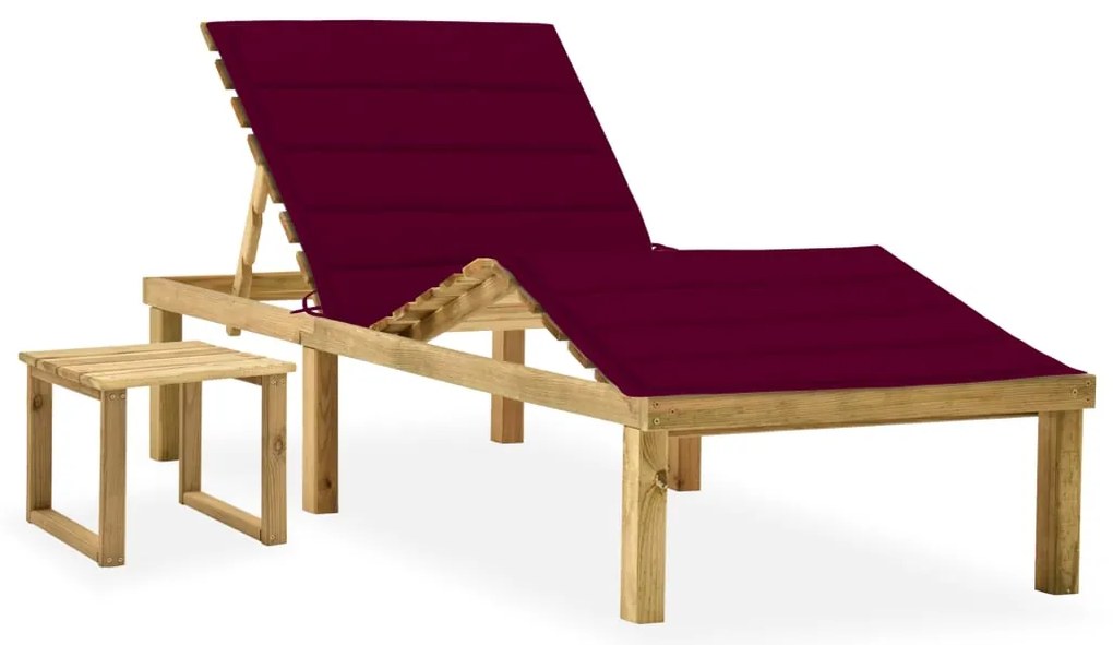 Espreguiçadeira de jardim com mesa e almofadão pinho impregnado